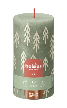 Bolsius Rustiek printed stompkaars groen - 13 x Ø6,8 cm