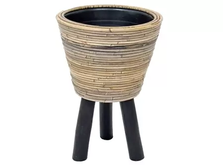 van der Leeden Drypot op houten poten streep grijs - d27 x h42 cm