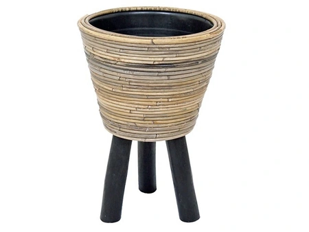 van der Leeden drypot op houten poten streep grijs - d32 x h45 cm