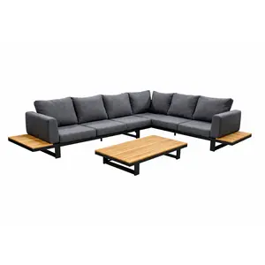 YOI Funsui loungeset compleet + coffee table aluminium black/teak + armleuningen - black/teak/panthe