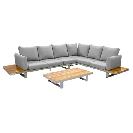 YOI Funsui loungeset compleet + coffee table aluminium salix/teak + armleuningen - salix/teak/wheat