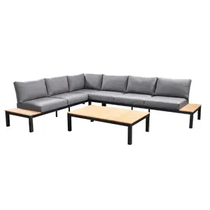 YOI Tori loungeset compleet + coffee table aluminium black/teak - black/teak/mixed grey