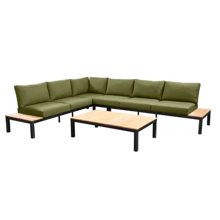 YOI Tori loungeset compleet + coffee table aluminium black/teak - black/teak/emerald green - afbeelding 1