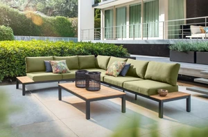 YOI Tori loungeset compleet + coffee table aluminium black/teak - black/teak/emerald green - afbeelding 2