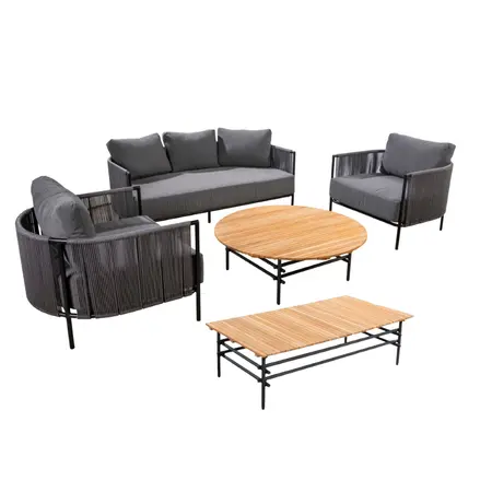 YOI Umi loungeset compleet + Ki coffee table + Ki side table aluminium - black/rope grey